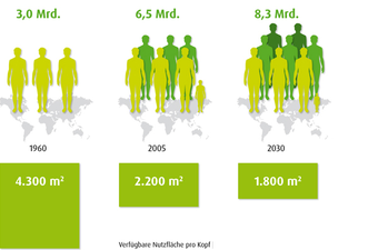Grafik: Landwirtschaftliche Fläche pro Kopf der Weltbevölkerung